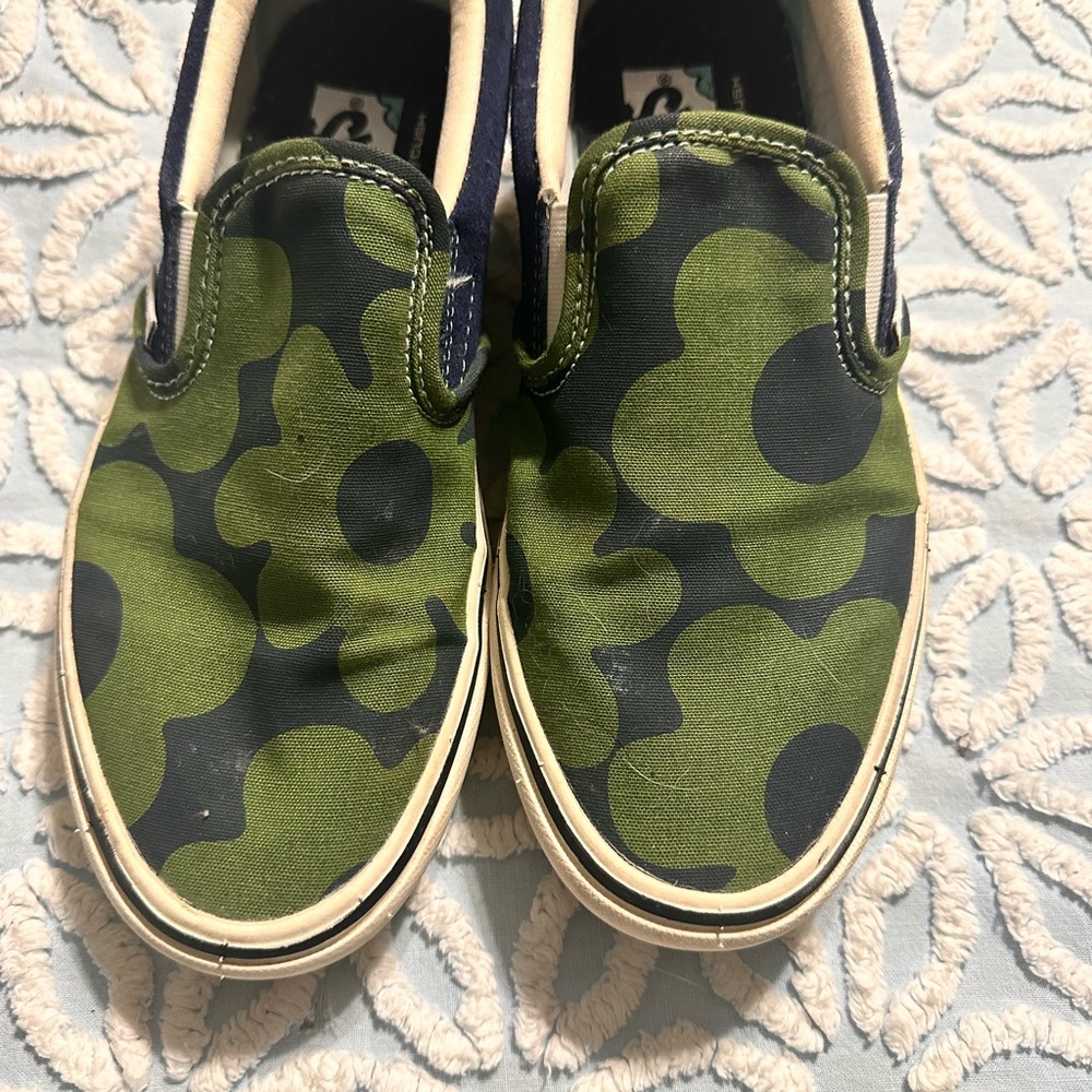 Vans Green and Black Camouflage Slip-On Sneakers